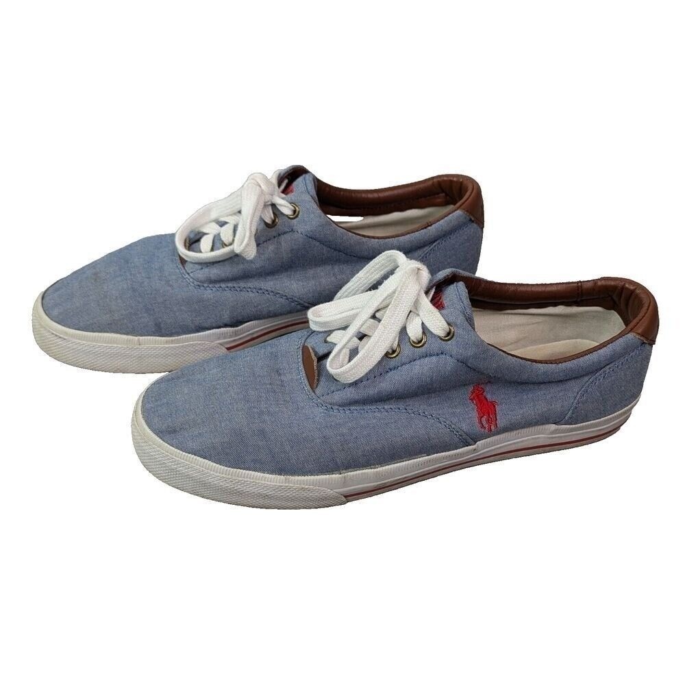 Polo Ralph Lauren Vito Sneakers‎ Mens Chambray Leather Trim Canvas Preppy Sz 12D